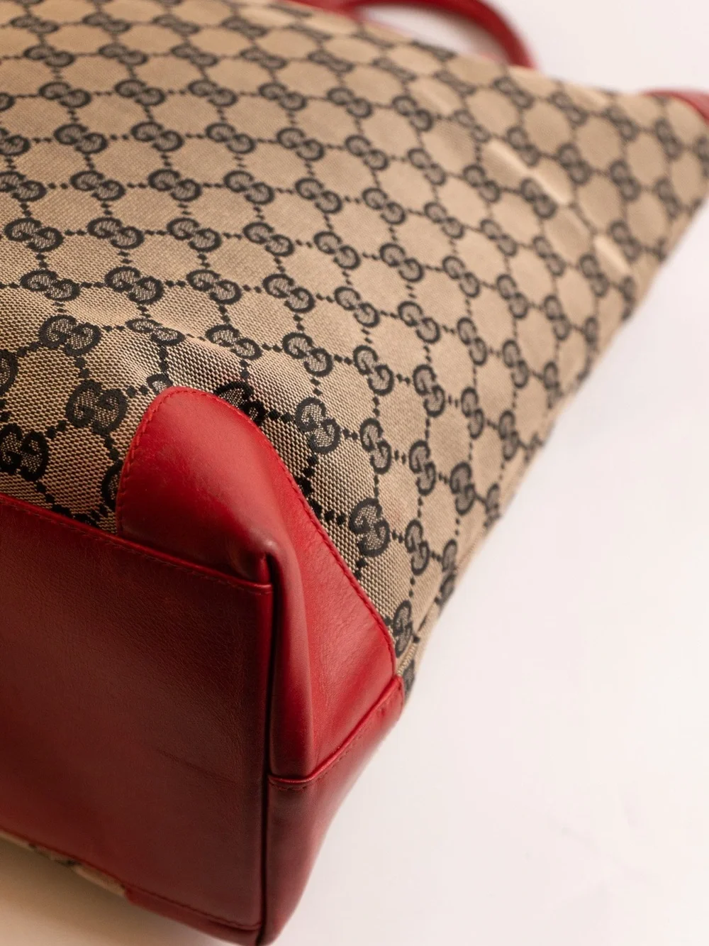 Gucci Beige GG Canvas Tote with Red Leather Trim